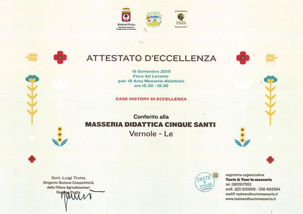 attestato eccellenza masseria didattica